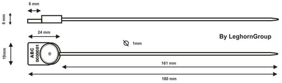 polypropylenova plomba alcyone seal 1×161 mm technicky nakres